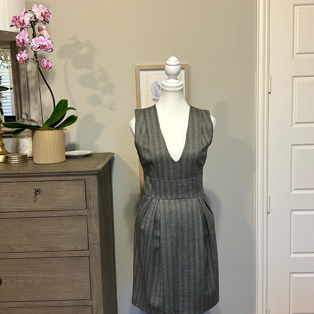 Adam Adam Lippes | Black & White 100% Wool V Neck Shift Dress | Size 0